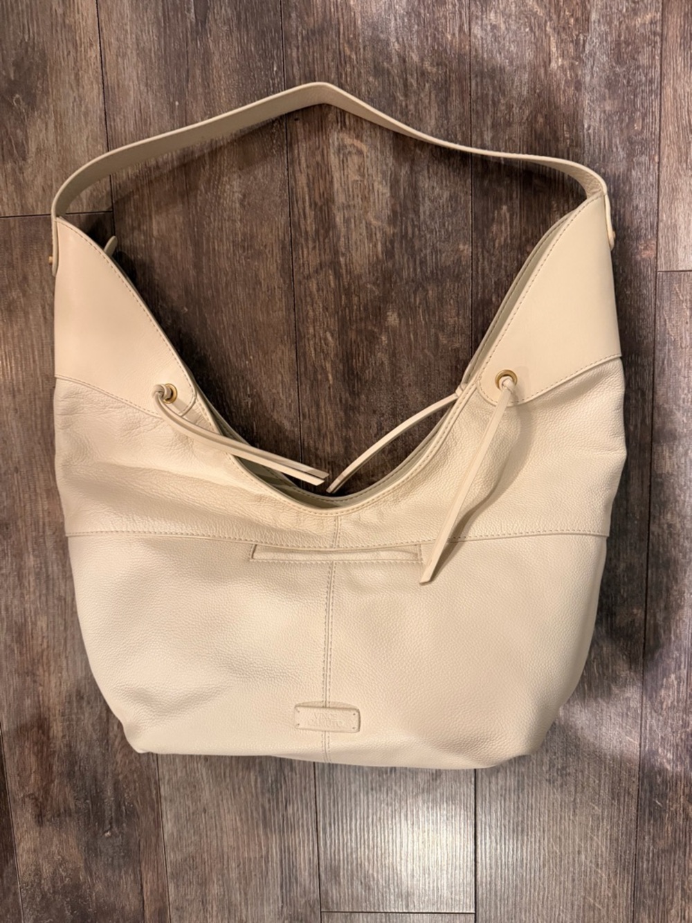 Vince Camuto Ivory Pebbled Leather Hobo with Gold Accents
